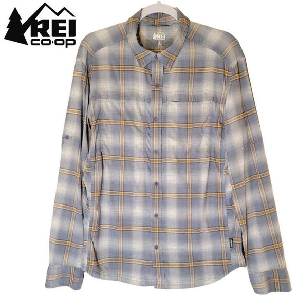 REI Coop Shirt Adult Mens S Blue Vented Checkered Plaid Outdoor Hiking Gorpcore - Picture 1 of 14